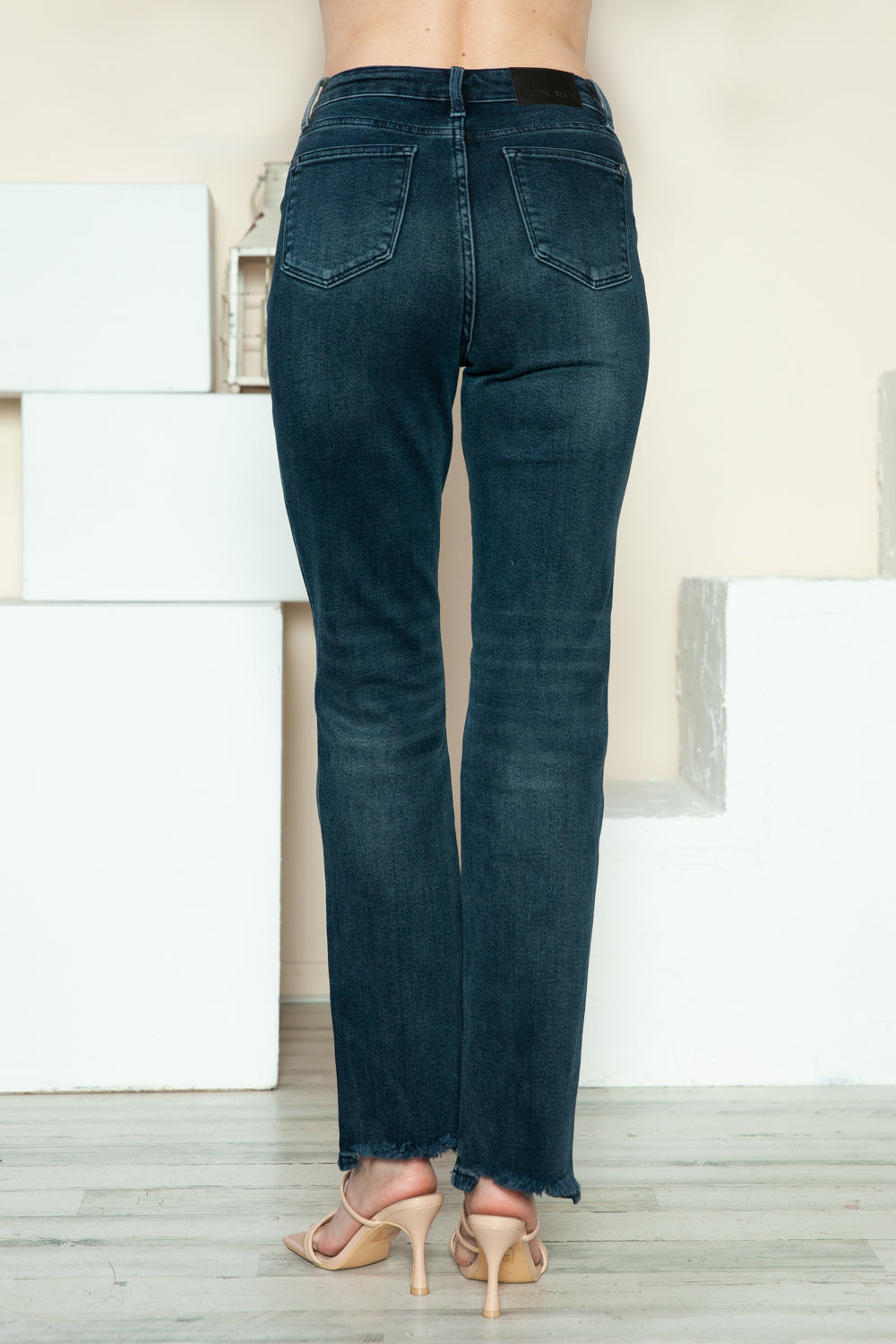 Judy Button Fly Hem Destroy Straight Jeans