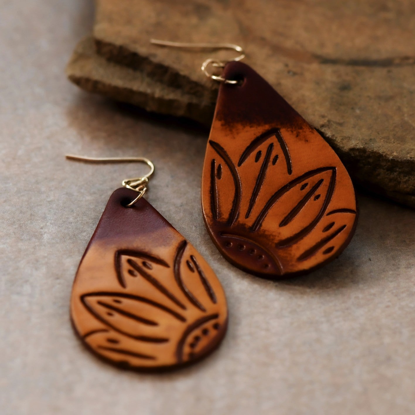 Boho Teardrop Embossed Leather Earrings