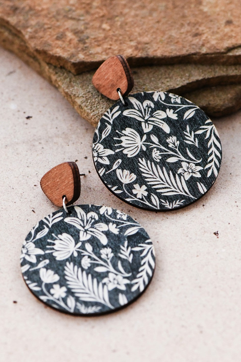 Boho Painted Wood Drop Earrings