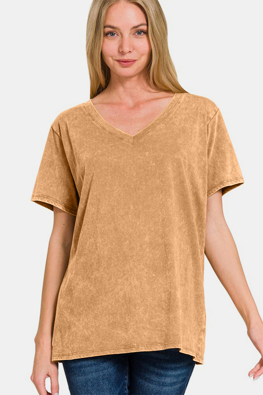 Zenana Washed Short Sleeve V-Neck T-Shirt