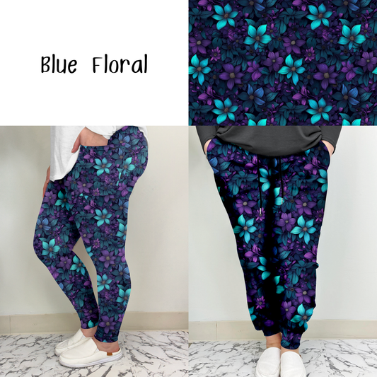 Deep Blue Floral Leggings w/ Pockets