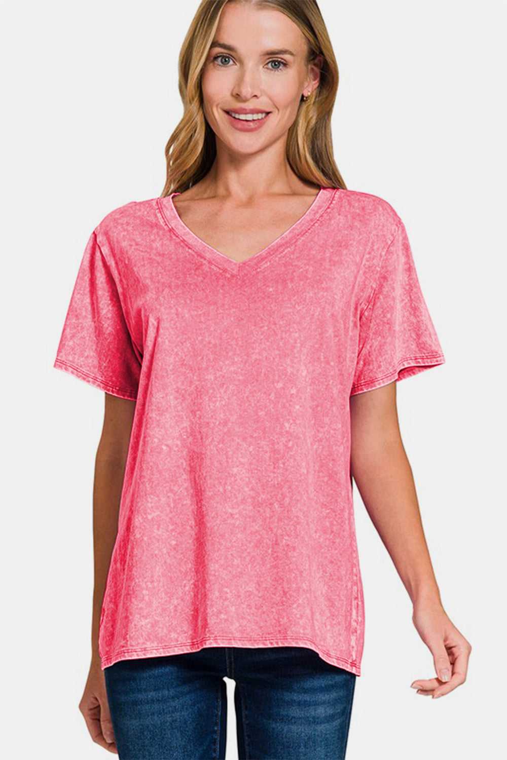 Zenana Washed Short Sleeve V-Neck T-Shirt