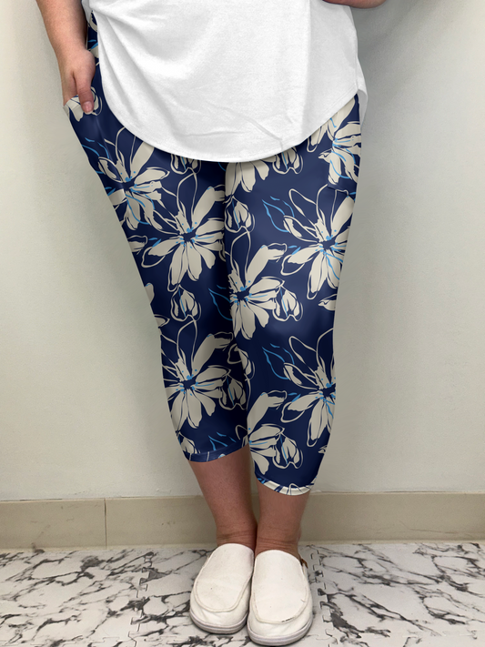 Blue Floral Capri w/ Pockets