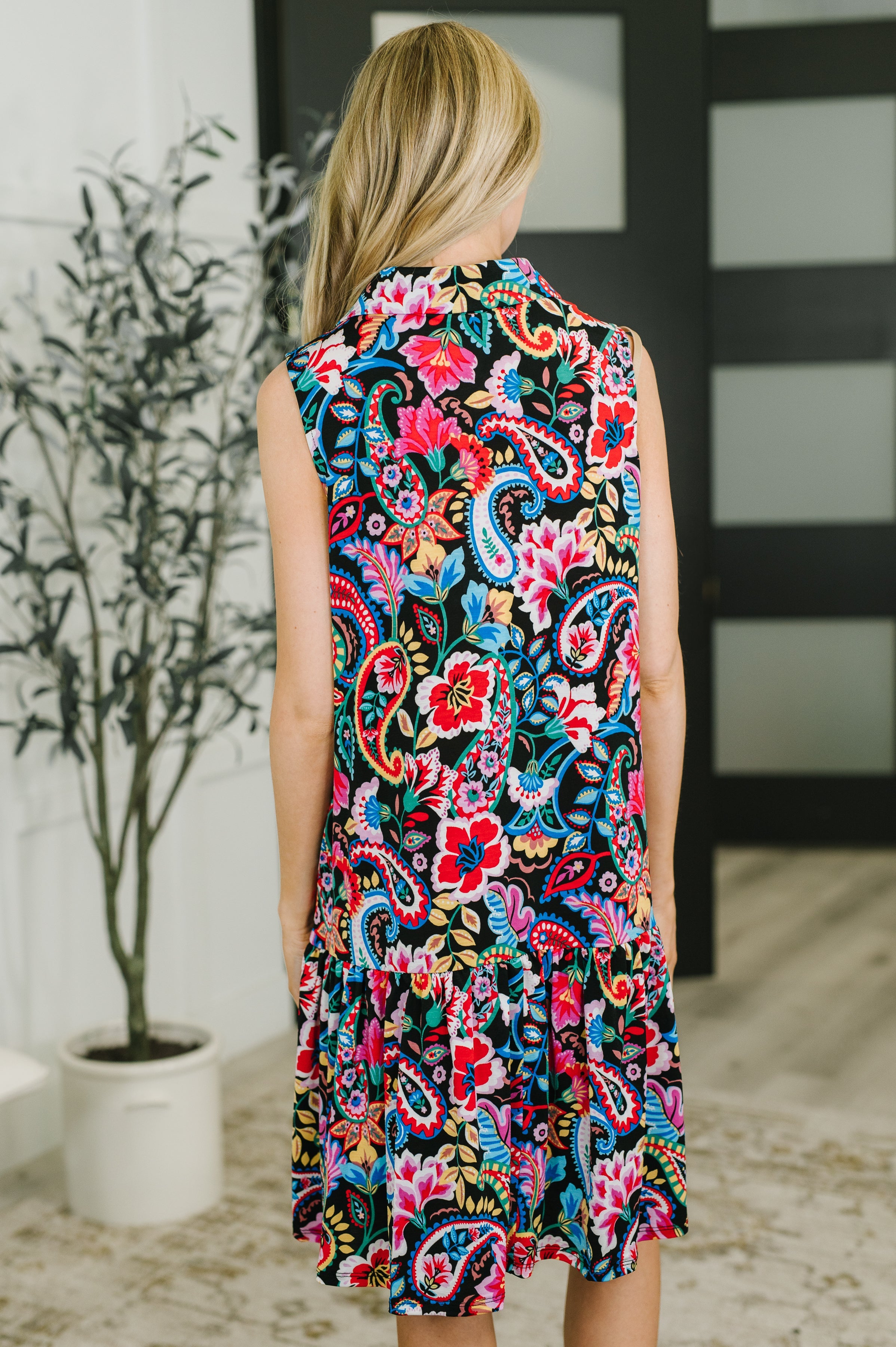 Coral Sands Collared Tank Dress in Dark Floral Paisley