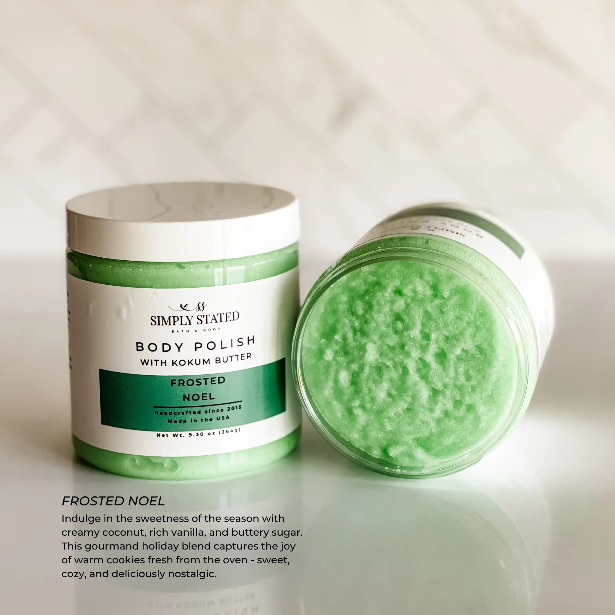 Green body polish jar with white lid on a light background