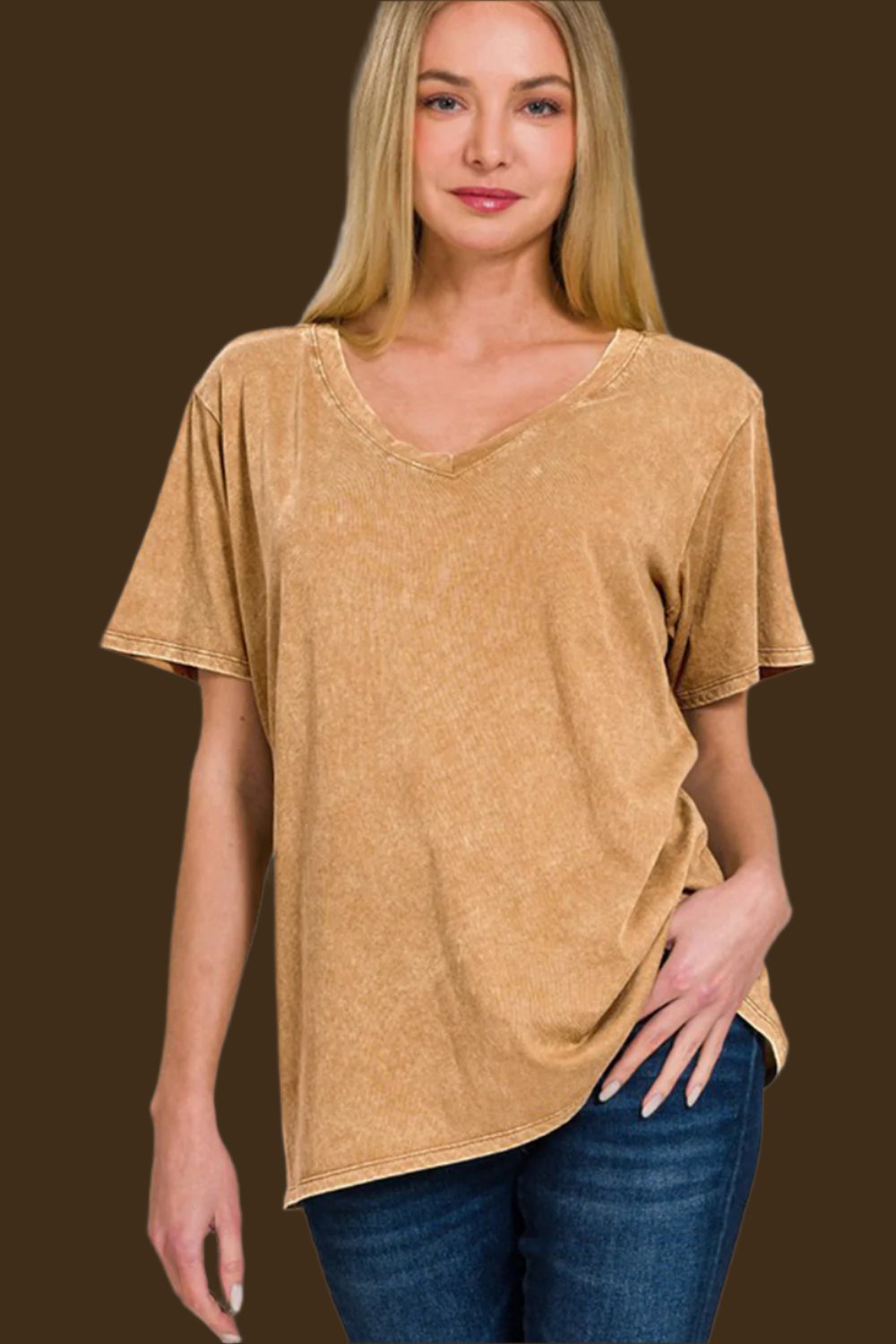 Zenana Washed Short Sleeve V-Neck T-Shirt