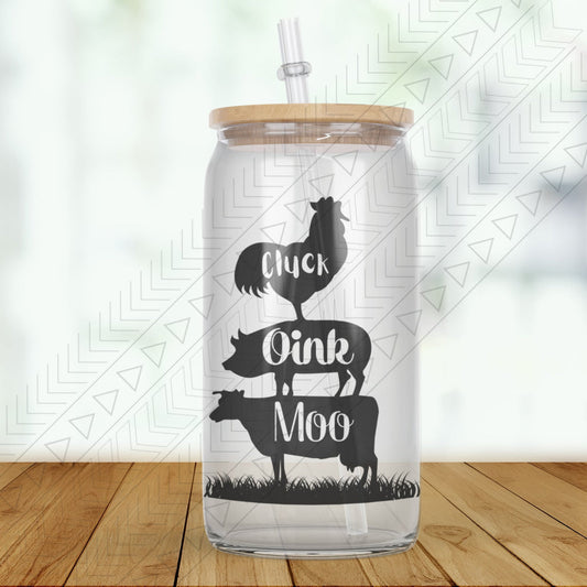 Cluck Oink Moo Glass Can